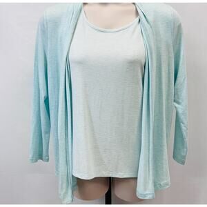 Talbots Green Knit Cardigan Twin Set Women Petite L Long Sleeve 2 Pc Set